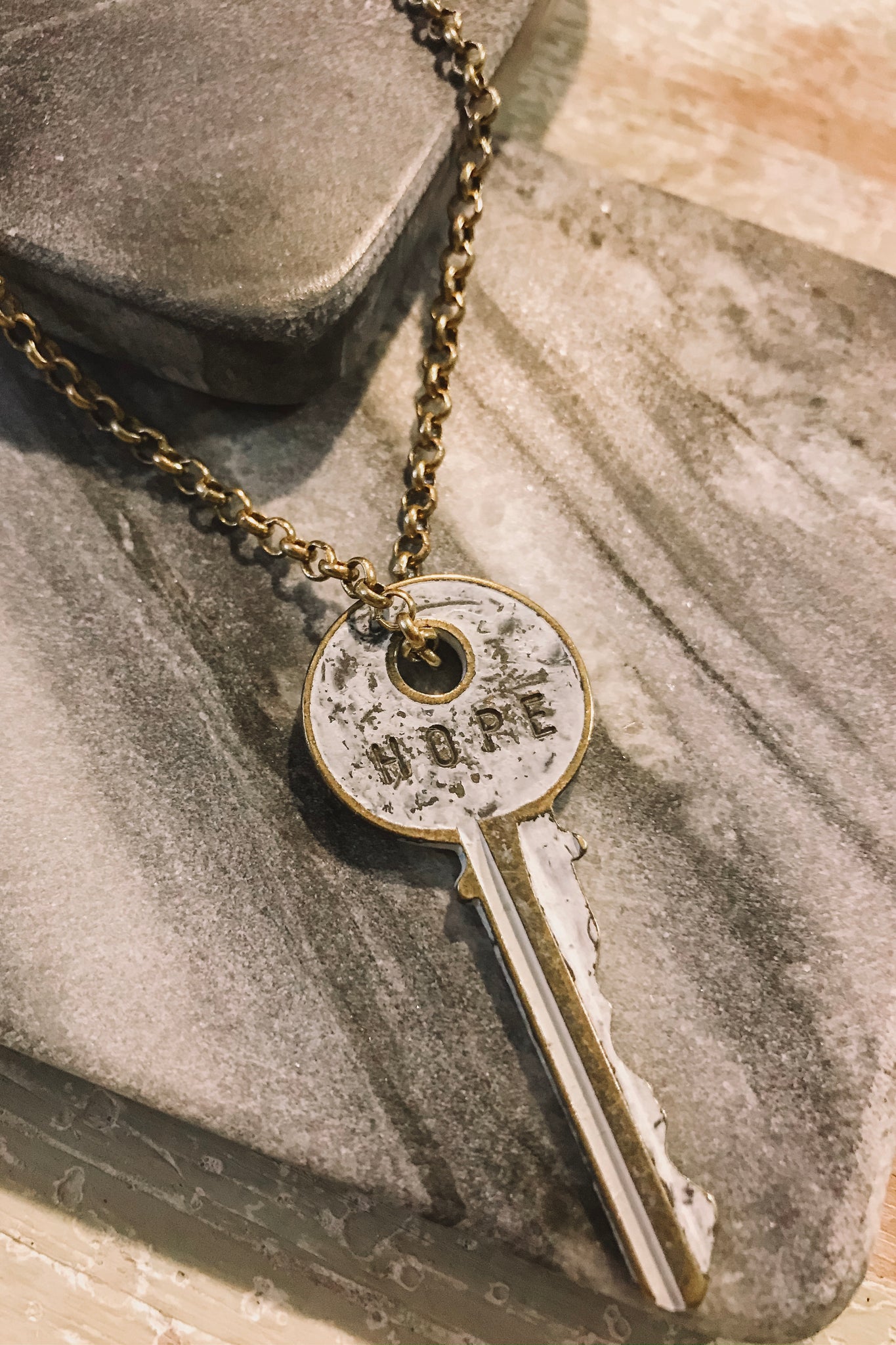 HOPE Patina Key Necklace- White