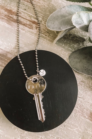 FAITH Ball Chain Key Necklace- Silver